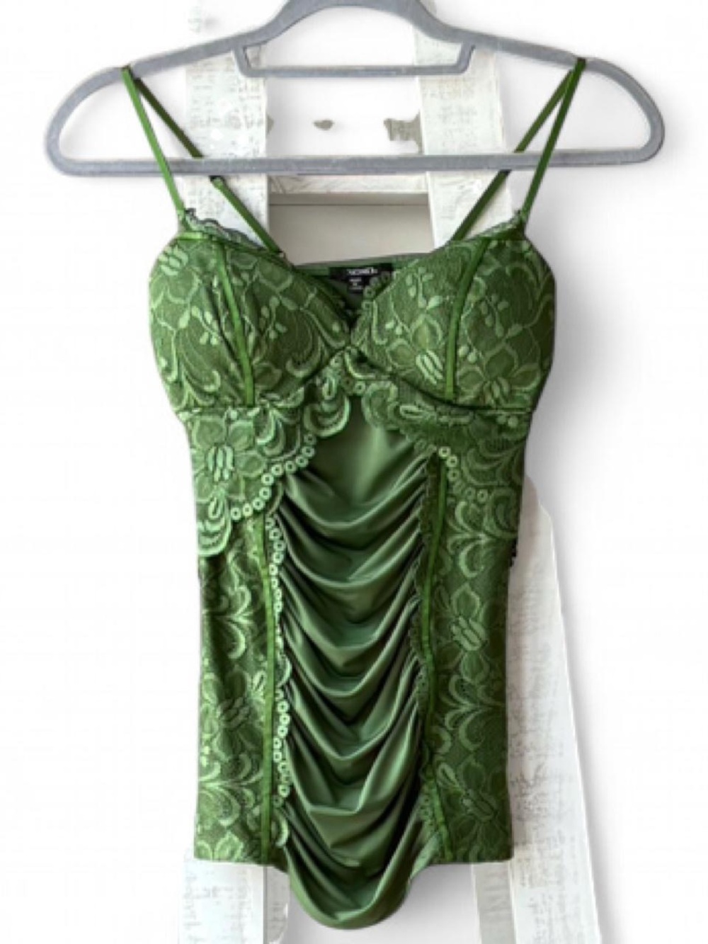 XOXO Olive Green Lace Ruched Tank Top